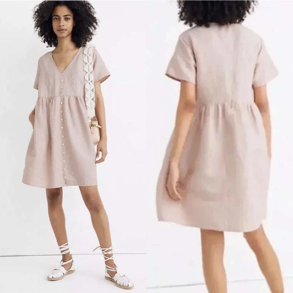 Madewell Women's Pink Short Sleeve Alexandra Button‎ Down Mini Dress Size Medium